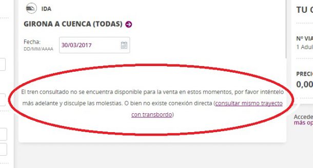 Trem não disponível para venda Renfe Trem não disponível para venda Renfe