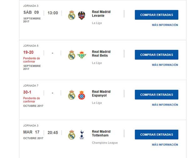 Calendário Jogos Real Madrid