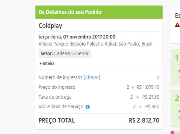 Evento no Brasil: valor total em Reais Valor Total Tickets Reais