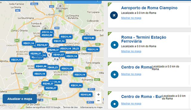 Mapa localização locadoras de veículos Mapa localização locadoras de veículos