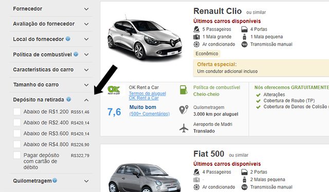 Depósito Caução Aluguel do Carro Depósito Caução Aluguel do Carro