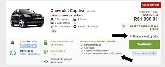 Rentalcars CDW - Cancelamento Grátis