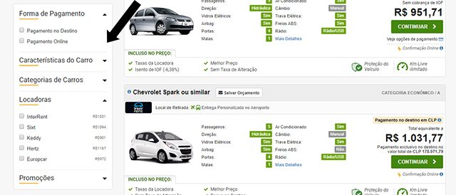 Rentcars Filtros