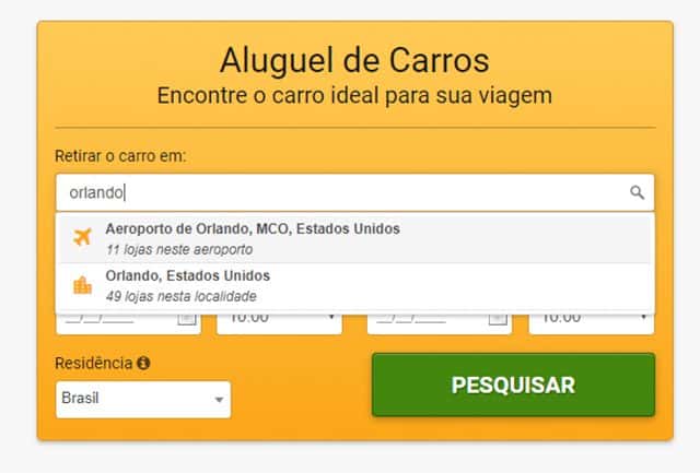 Aluguel de Carro Rentcars Rentcars destino específico