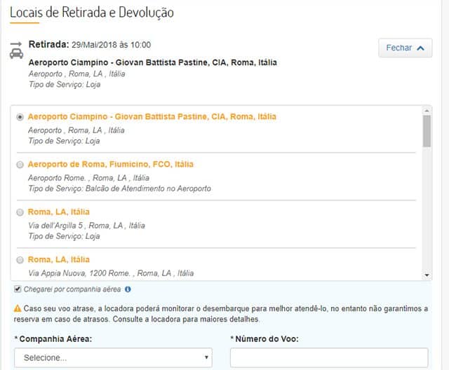 Rentcars localização das locadoras