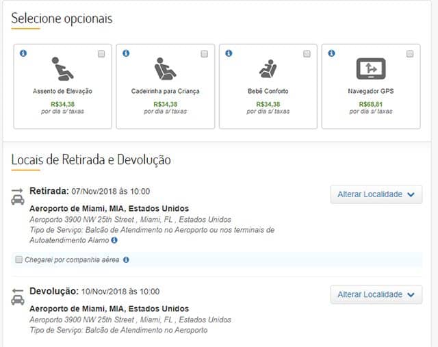Opcionais Alamo Aluguel de Carro nos EUA Opcionais Alamo Aluguel de Carro nos EUA