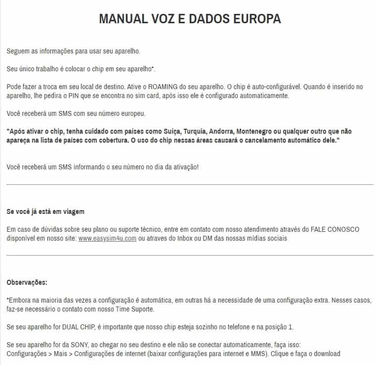 Manual Chip Internacional Easysim4u Voz e Dados Europa