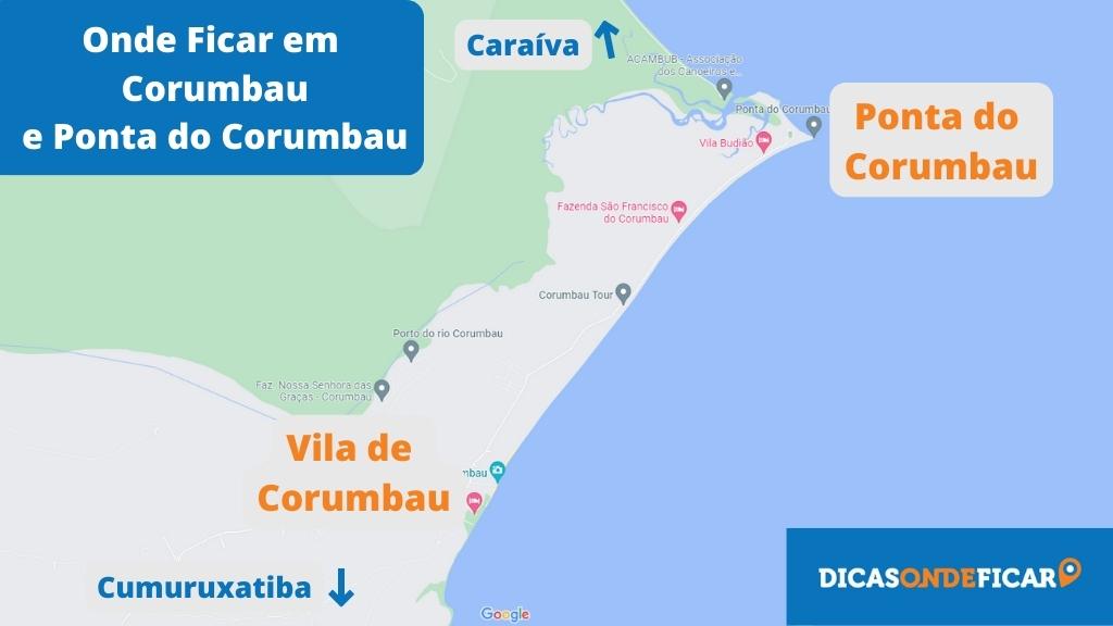 Mapa de localização para saber onde ficar em Corumbau.