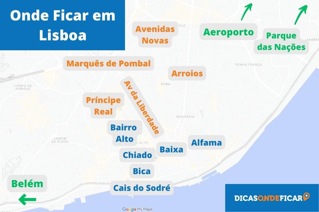 Onde ficar em Lisboa - Mapa com os melhores bairros para se hospedar