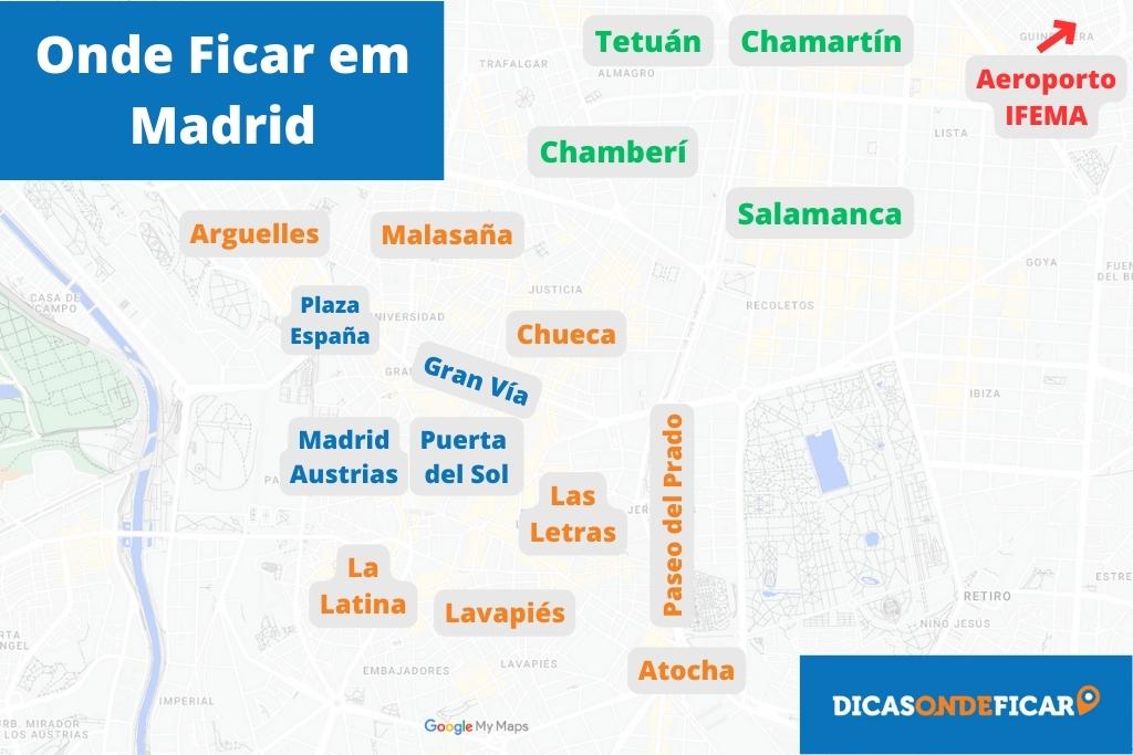 Onde Ficar em Madrid - Espanha - Mapa dos melhores bairros para se hospedar