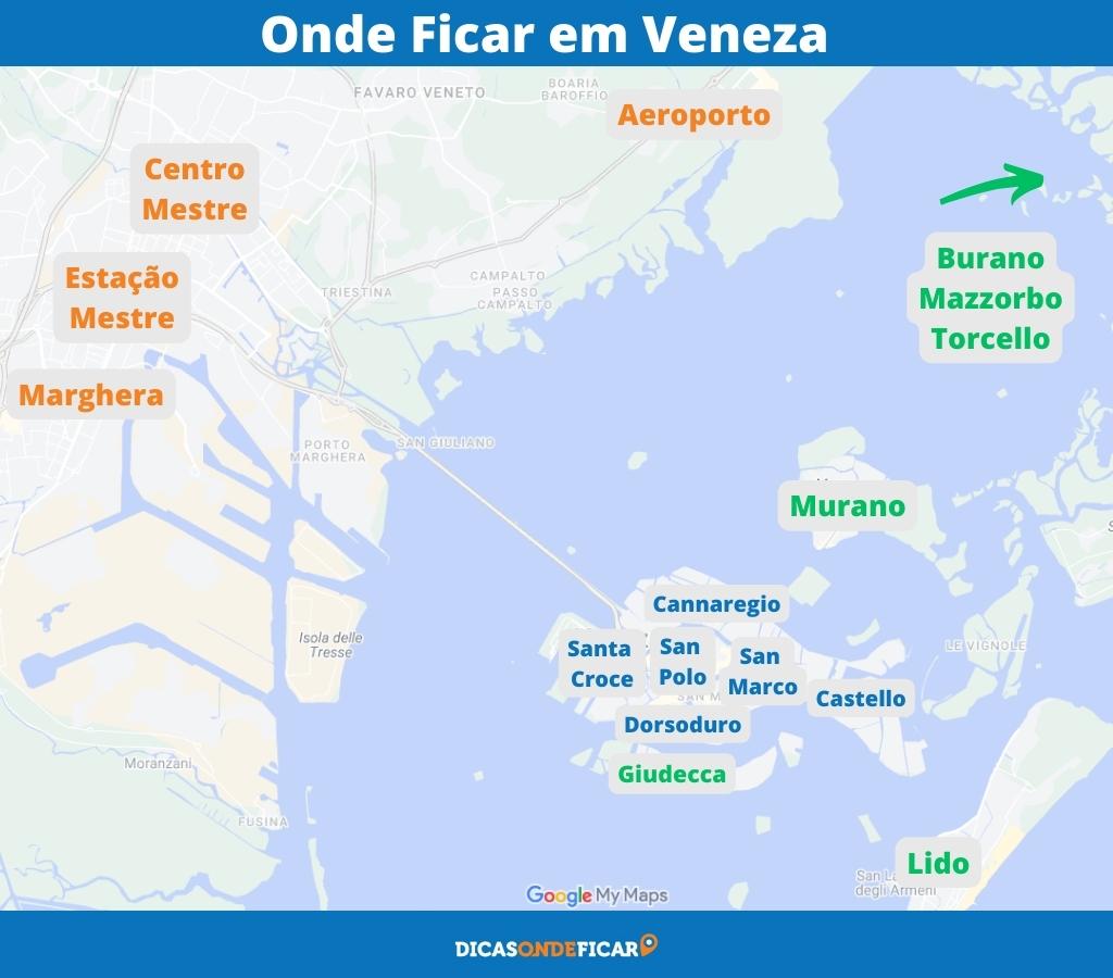 Onde Ficar em Veneza - Itália - Mapa dos melhores bairros para se hospedar Onde Ficar em Veneza - Itália - Mapa dos melhores bairros para se hospedar