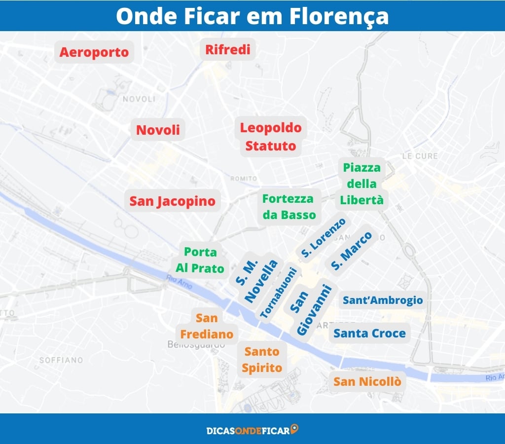 Mapa Onde Ficar em Florença - Melhores Bairros para se Hospedar Mapa Onde Ficar em Florença - Melhores Bairros para se Hospedar