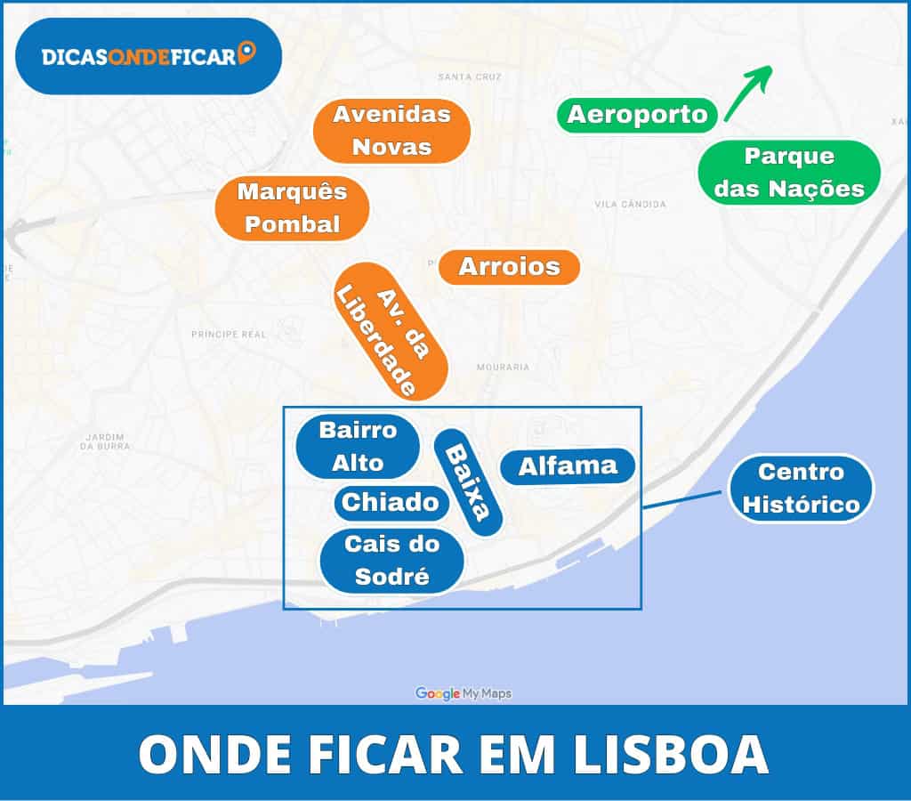 Mapa Onde Ficar em Lisboa - Melhores Bairros para se Hospedar
