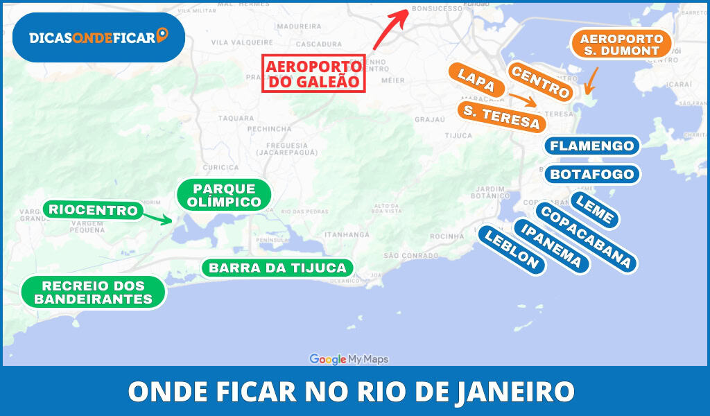 Onde Ficar no Rio de Janeiro - Mapa Melhores Bairros para se Hospedar