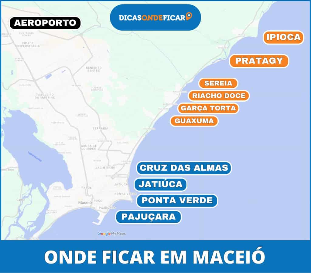 Mapa Onde Ficar em Maceió - Melhores Praias e Bairros para se Hospedar