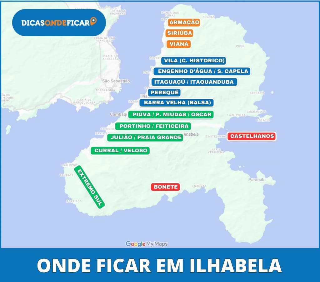 Mapa Onde Ficar em Ilhabela - Melhores Praias e Bairros para se Hospedar Mapa Onde Ficar em Ilhabela - Melhores Praias e Bairros para se Hospedar