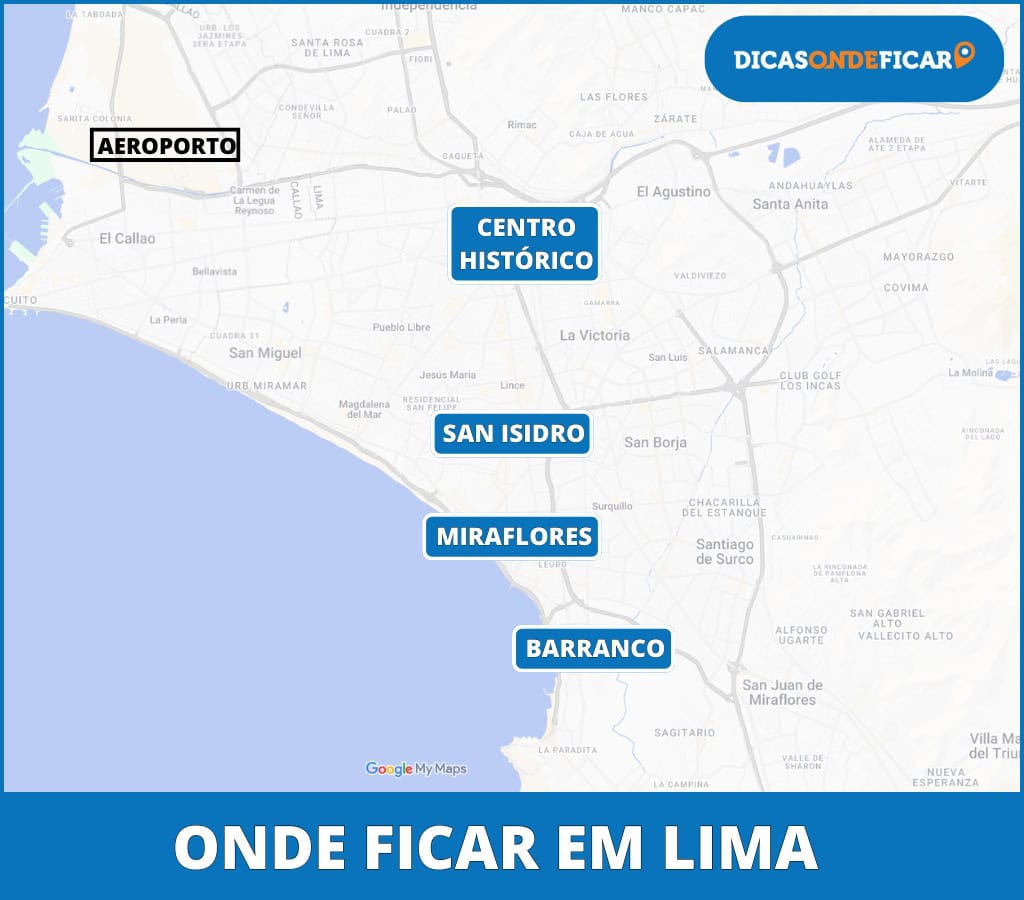 Mapa Onde Ficar em Lima - Peru - Melhores Bairros para se Hospedar Mapa Onde Ficar em Lima - Peru - Melhores Bairros para se Hospedar