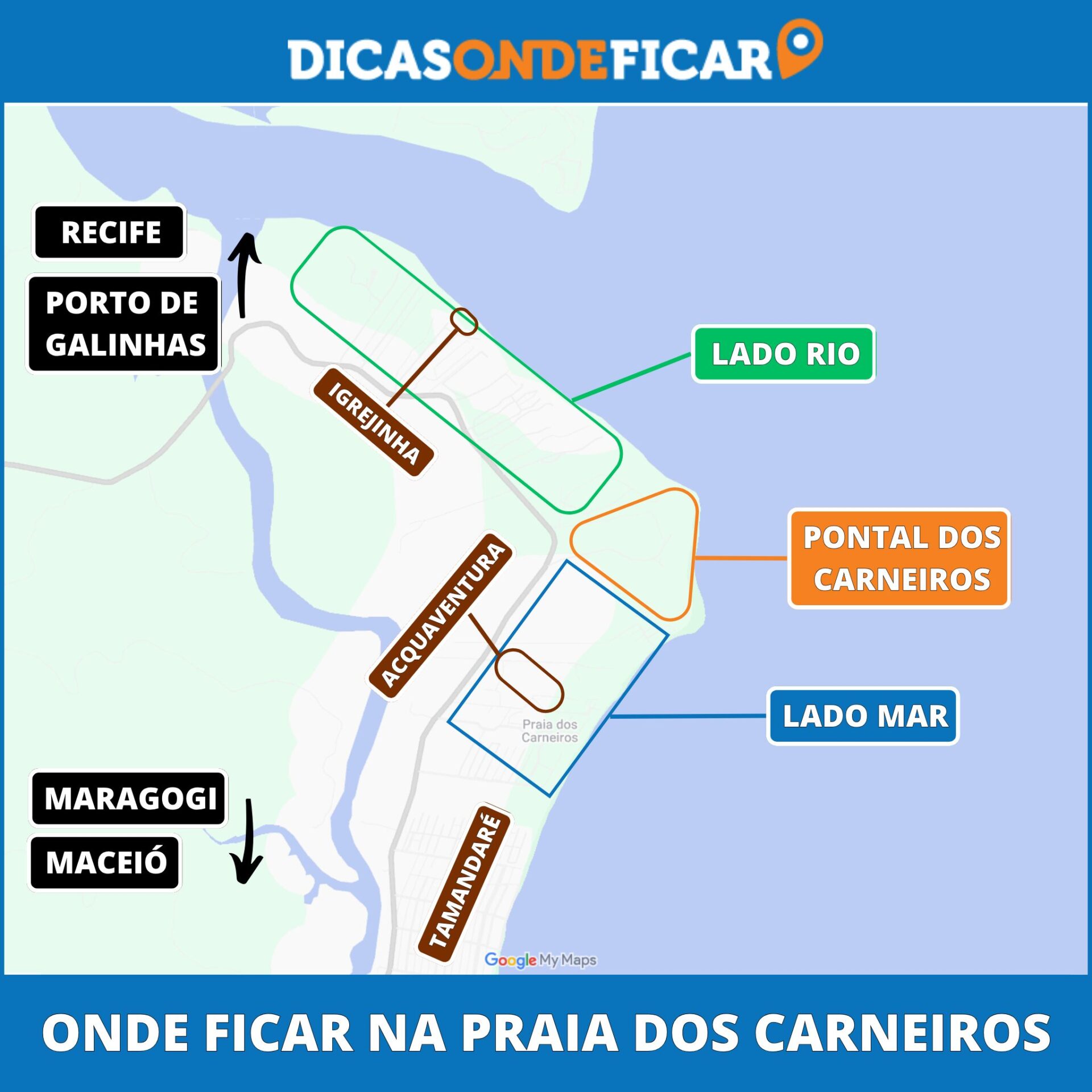 Mapa Onde Ficar na Praia dos Carneiros - Pernambuco