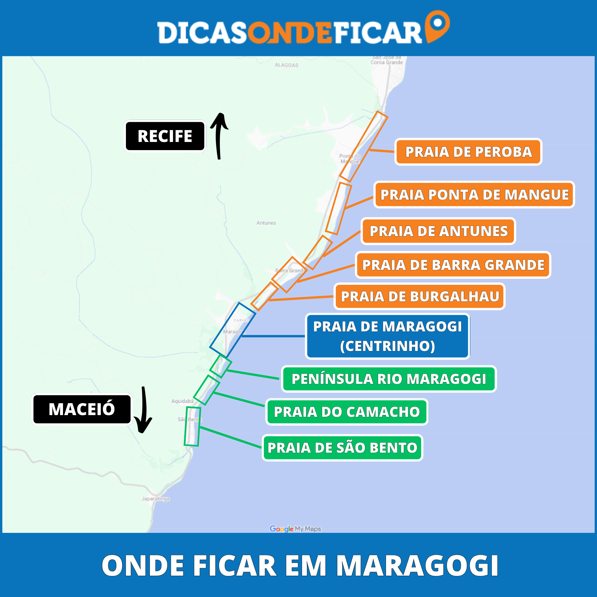 Onde Ficar em Maragogi - Alagoas - Mapa Melhores Praias Maragogi